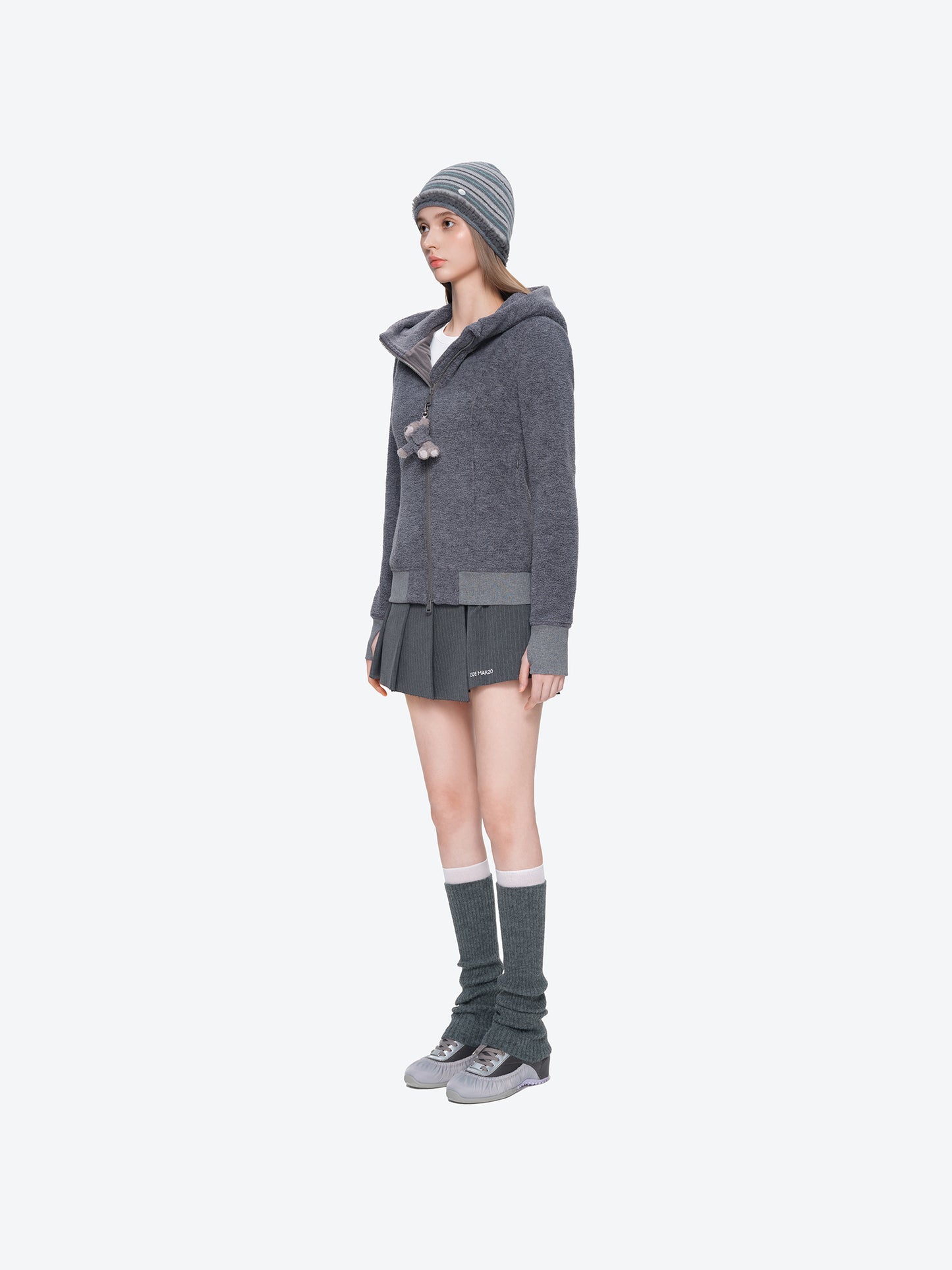 13DE MARZO Slim Fit Fleece Hoodie Dark Grey