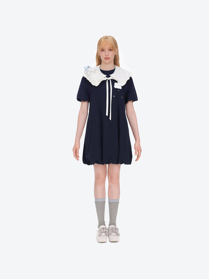 13DE MARZO Nighty Night Bear Collar T-shirt Navy Blue
