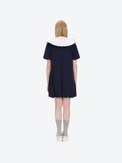 13DE MARZO Nighty Night Bear Collar T-shirt Navy Blue