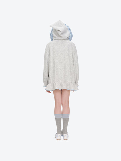 13DE MARZO Nighty Night Bear Lace Hoodie Grey