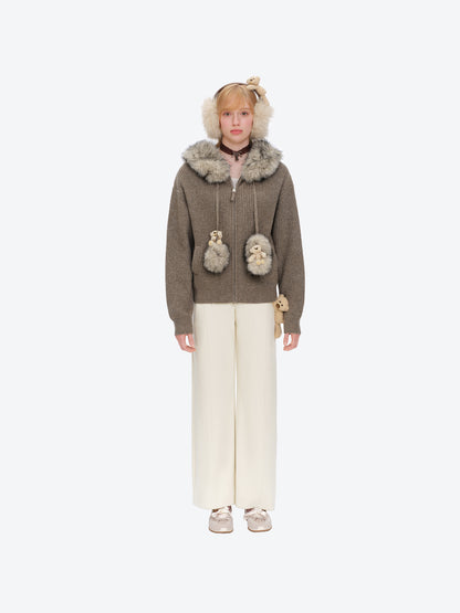 13DE MARZO Faux Leather Plush Ear Warmer Khaki