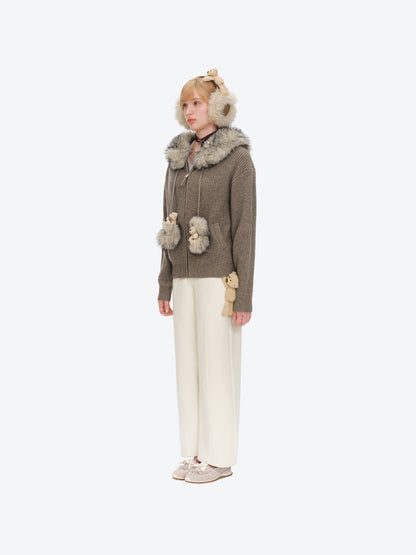 13DE MARZO Faux Leather Plush Ear Warmer Khaki