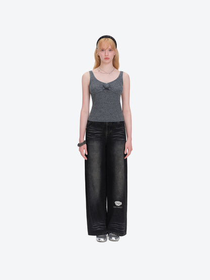 13DE MARZO Mini Bear Sequin Camisole Grey
