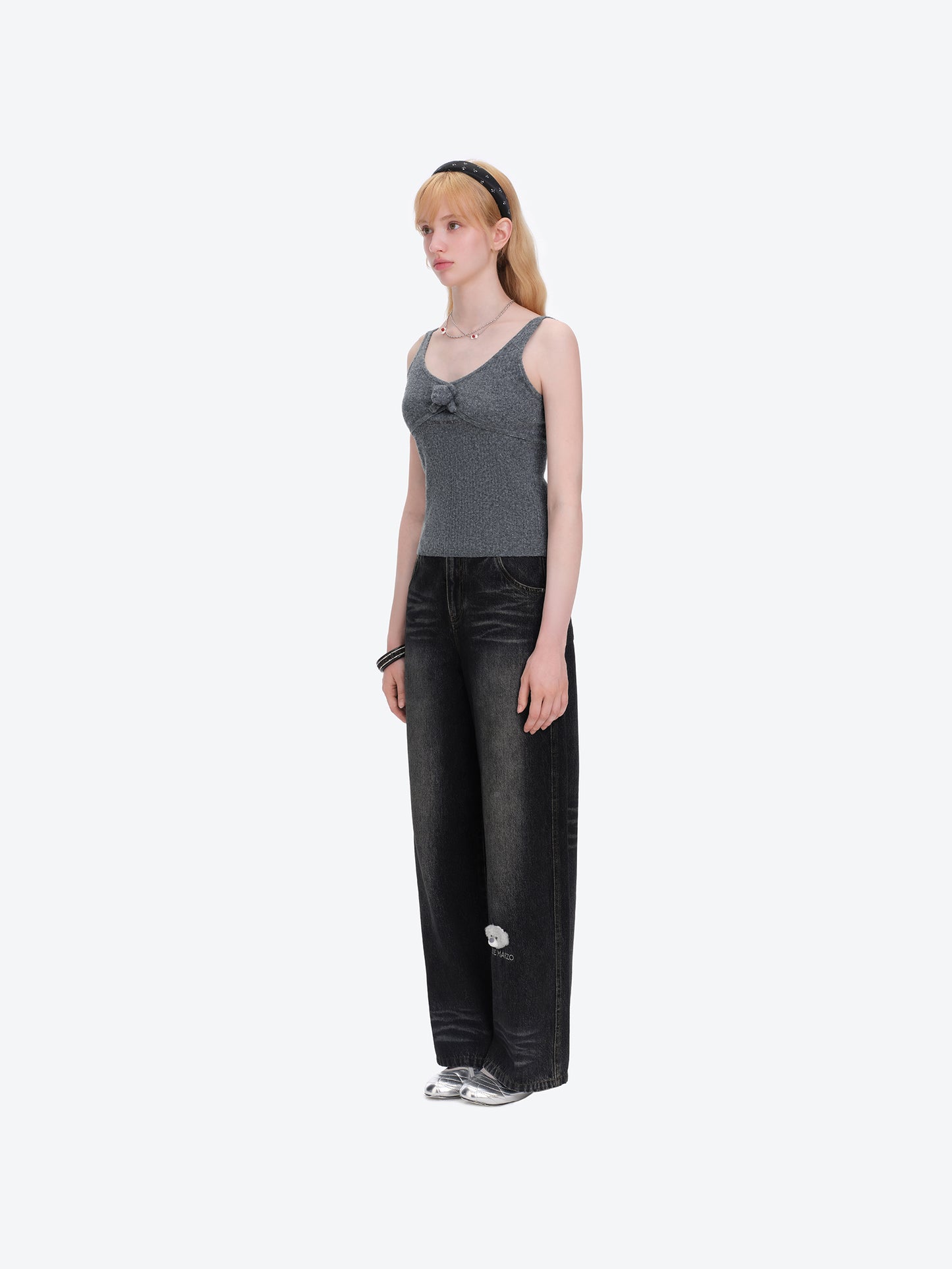 13DE MARZO Mini Bear Sequin Camisole Grey