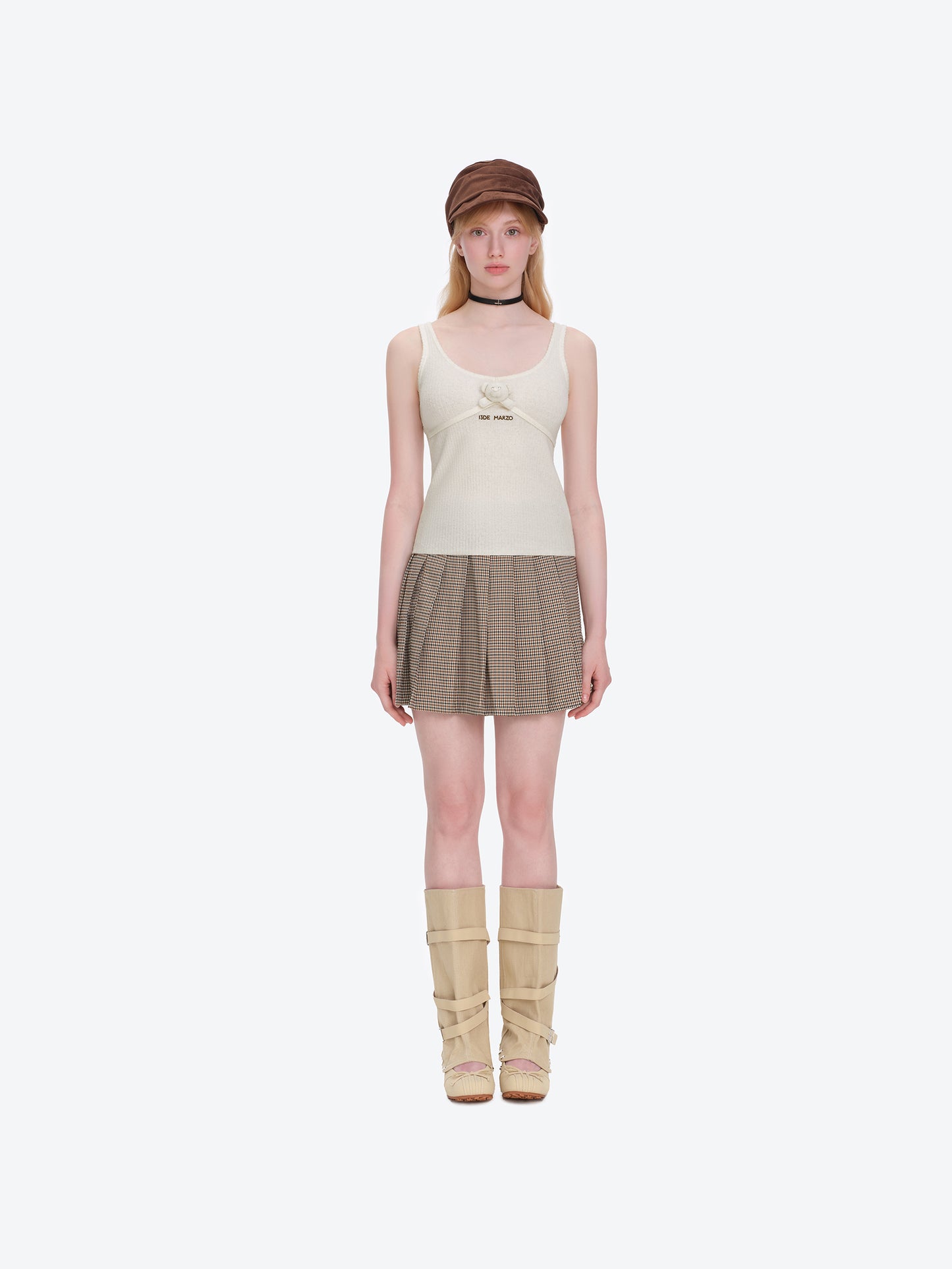 13DE MARZO Mini Bear Sequin Camisole Beige