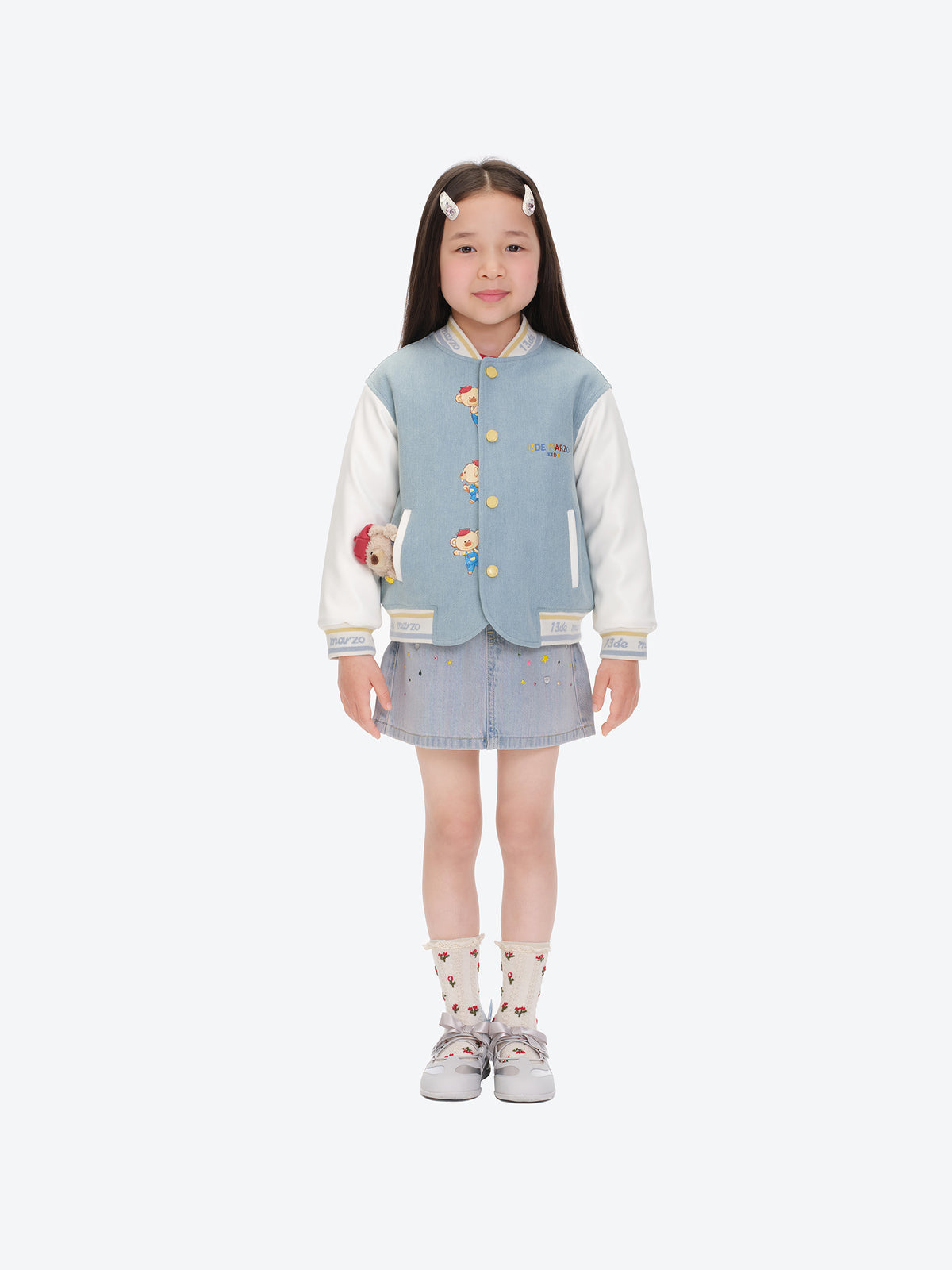 13DE MARZO BabyBear Little Painter Denim Baseball Jacket