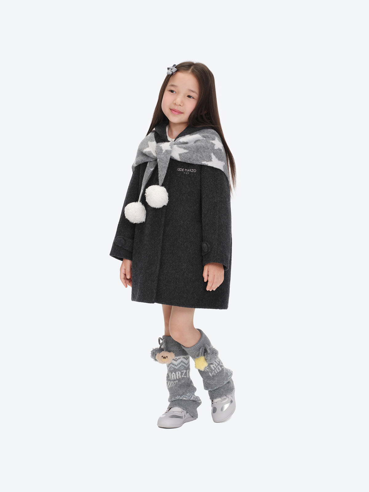 13DE MARZO BabyBear Star Scarf Coat Dark Gray