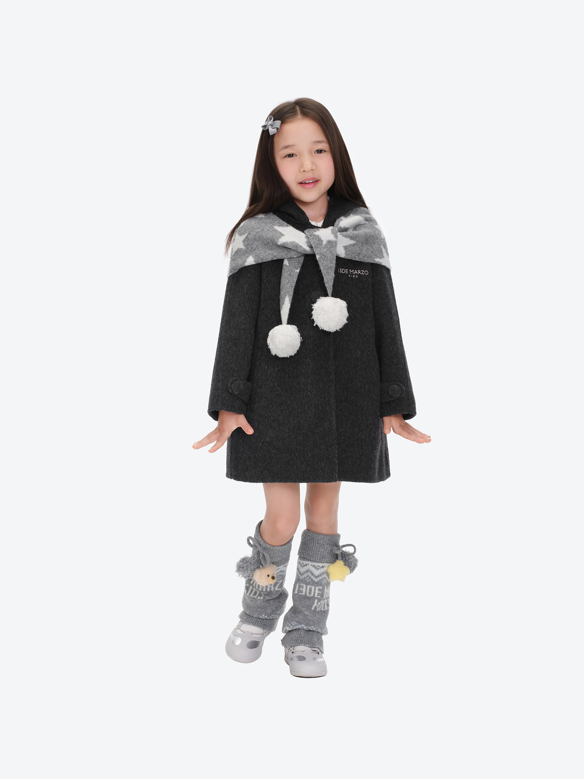 13DE MARZO BabyBear Star Scarf Coat Dark Gray
