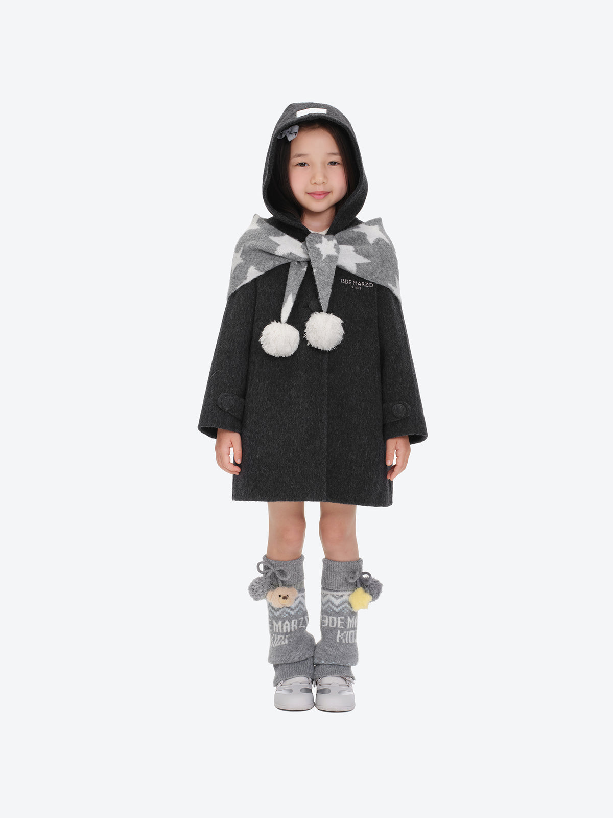 13DE MARZO BabyBear Star Scarf Coat Dark Gray