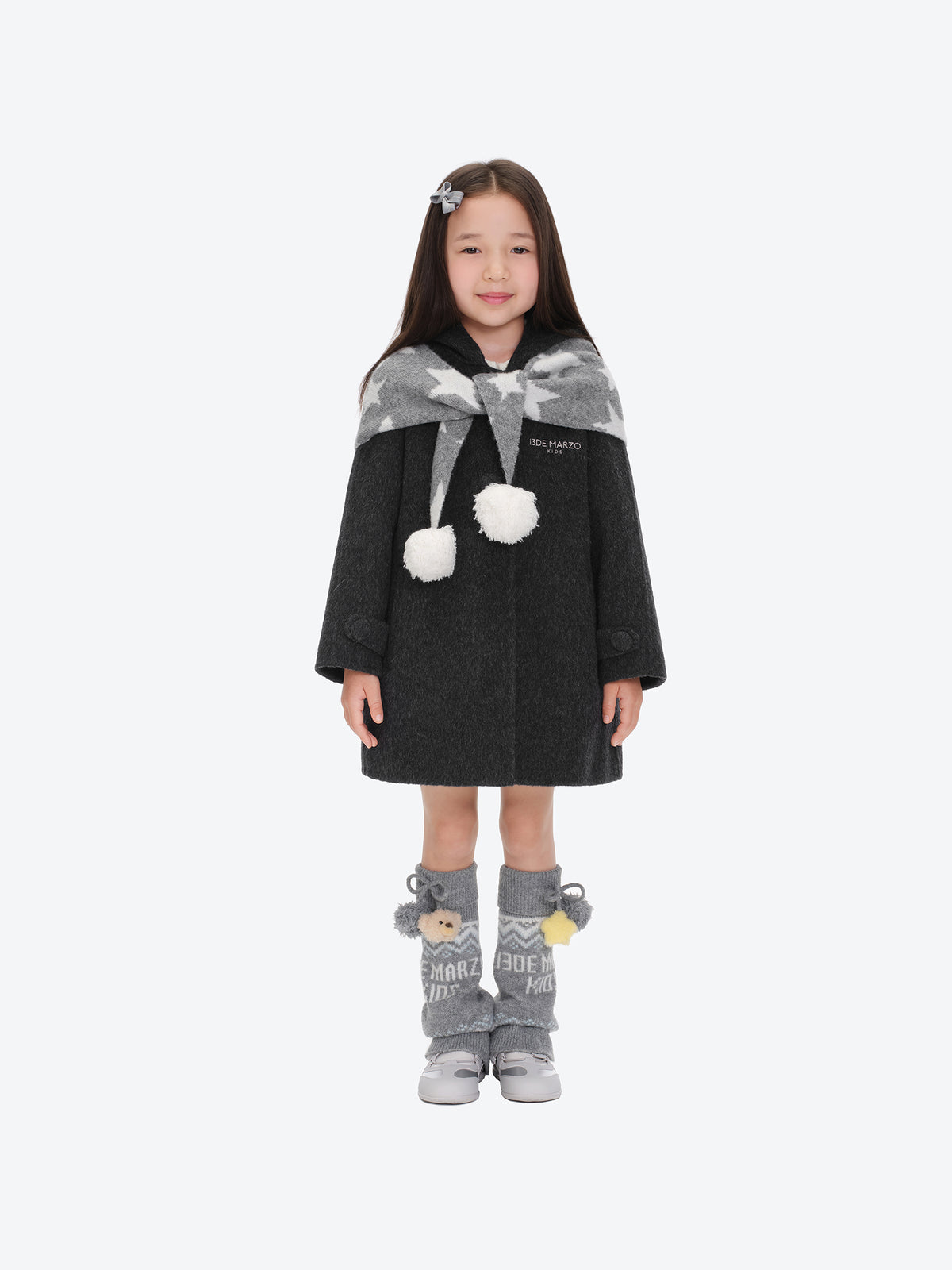 13DE MARZO BabyBear Star Scarf Coat Dark Gray