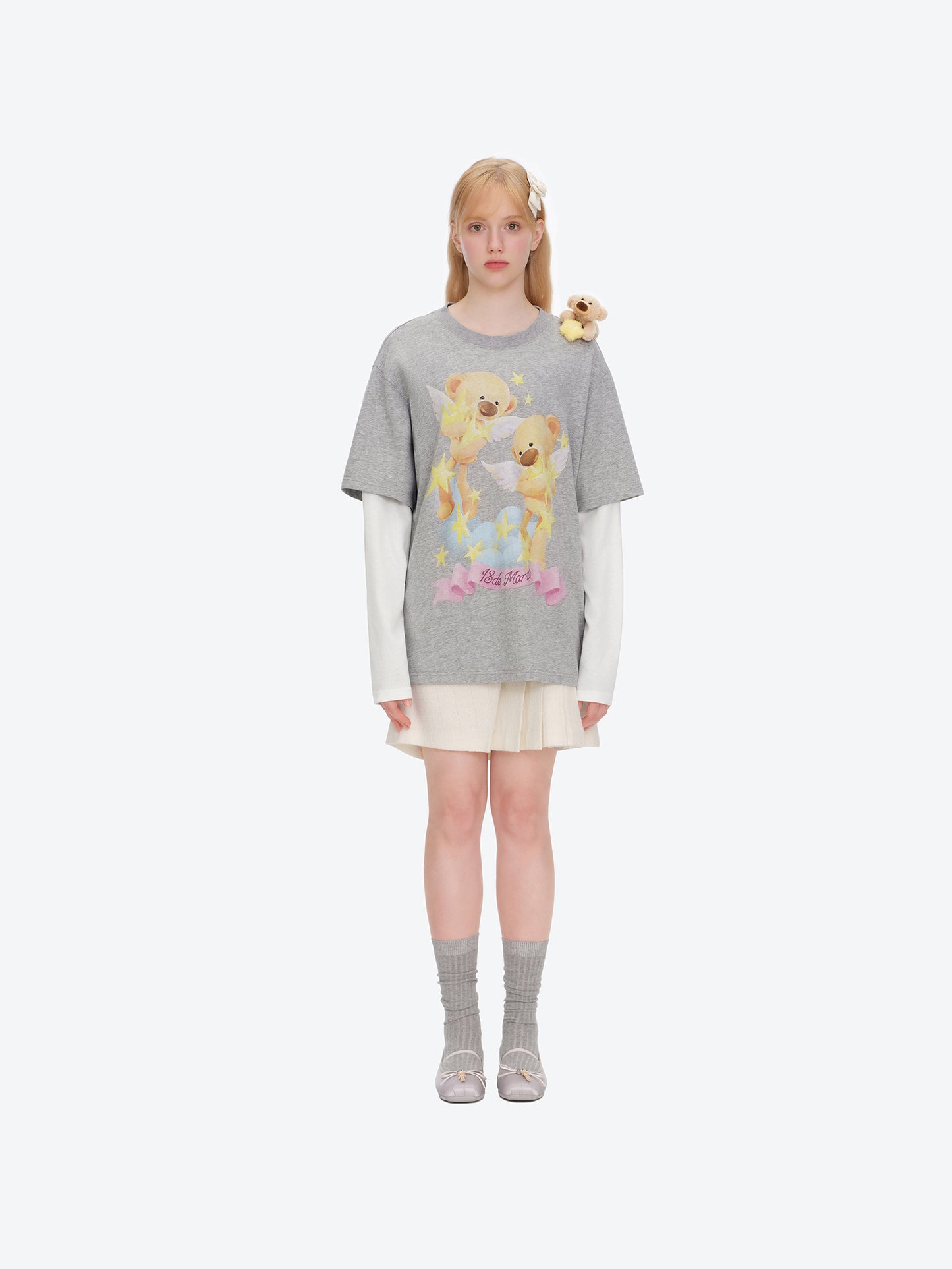 13DE MARZO Luminous Bear Sketch T-shirt Grey