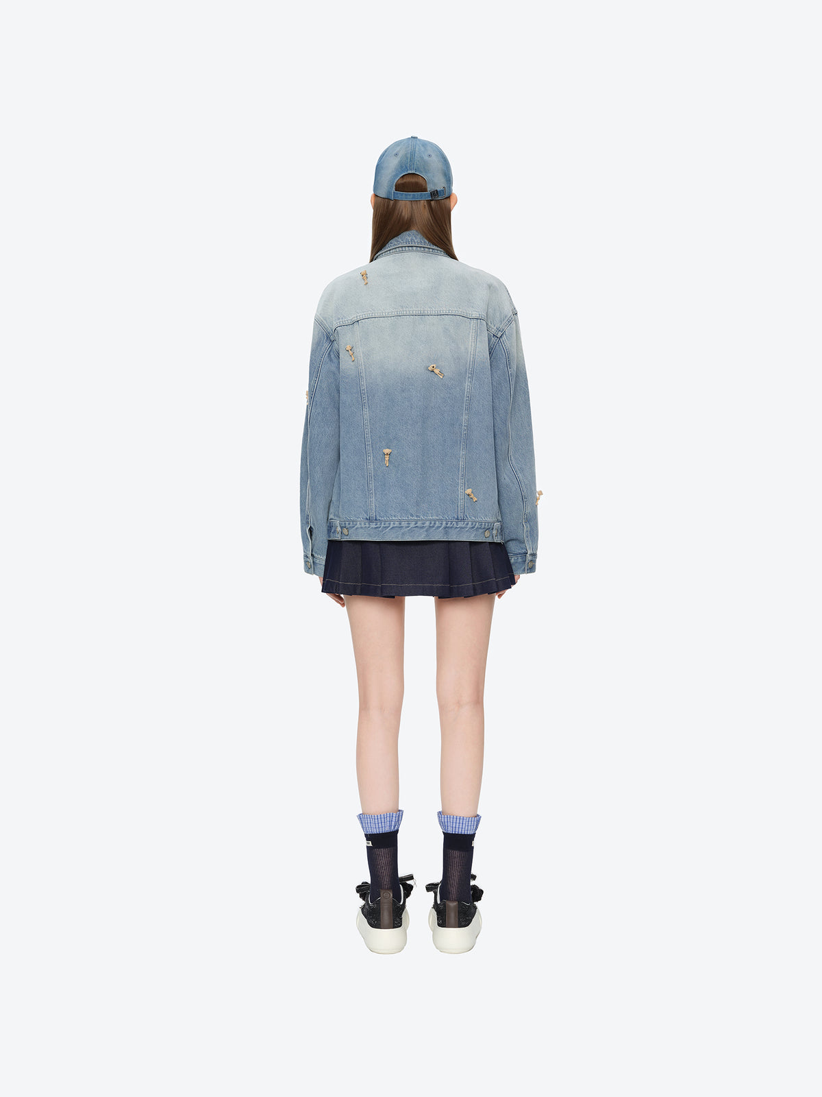 13DE MARZO All-Over Flocked Bear Denim Jacket Blue