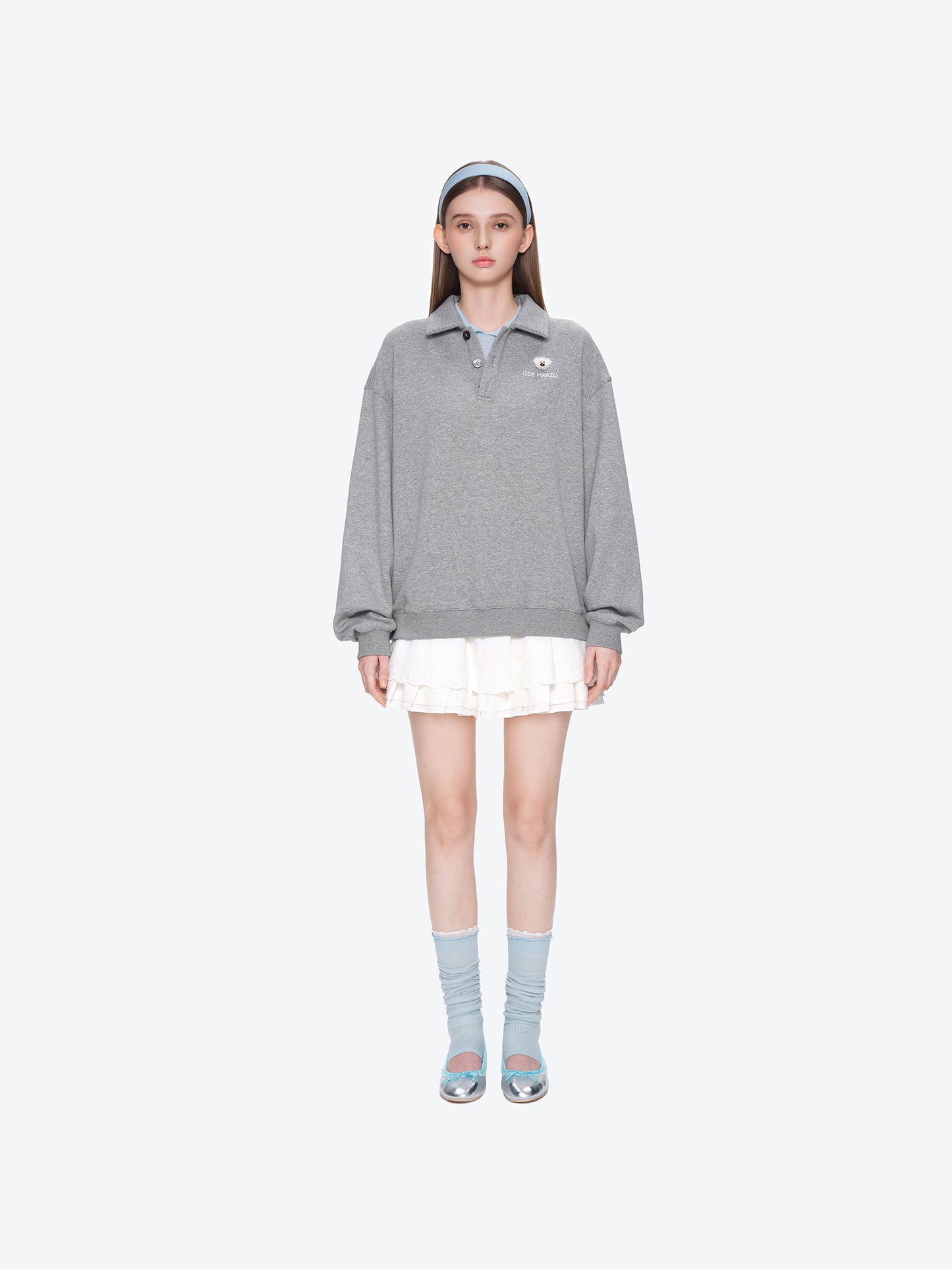 13DE MARZO Polo Long Sleeve Sweatshirt Grey