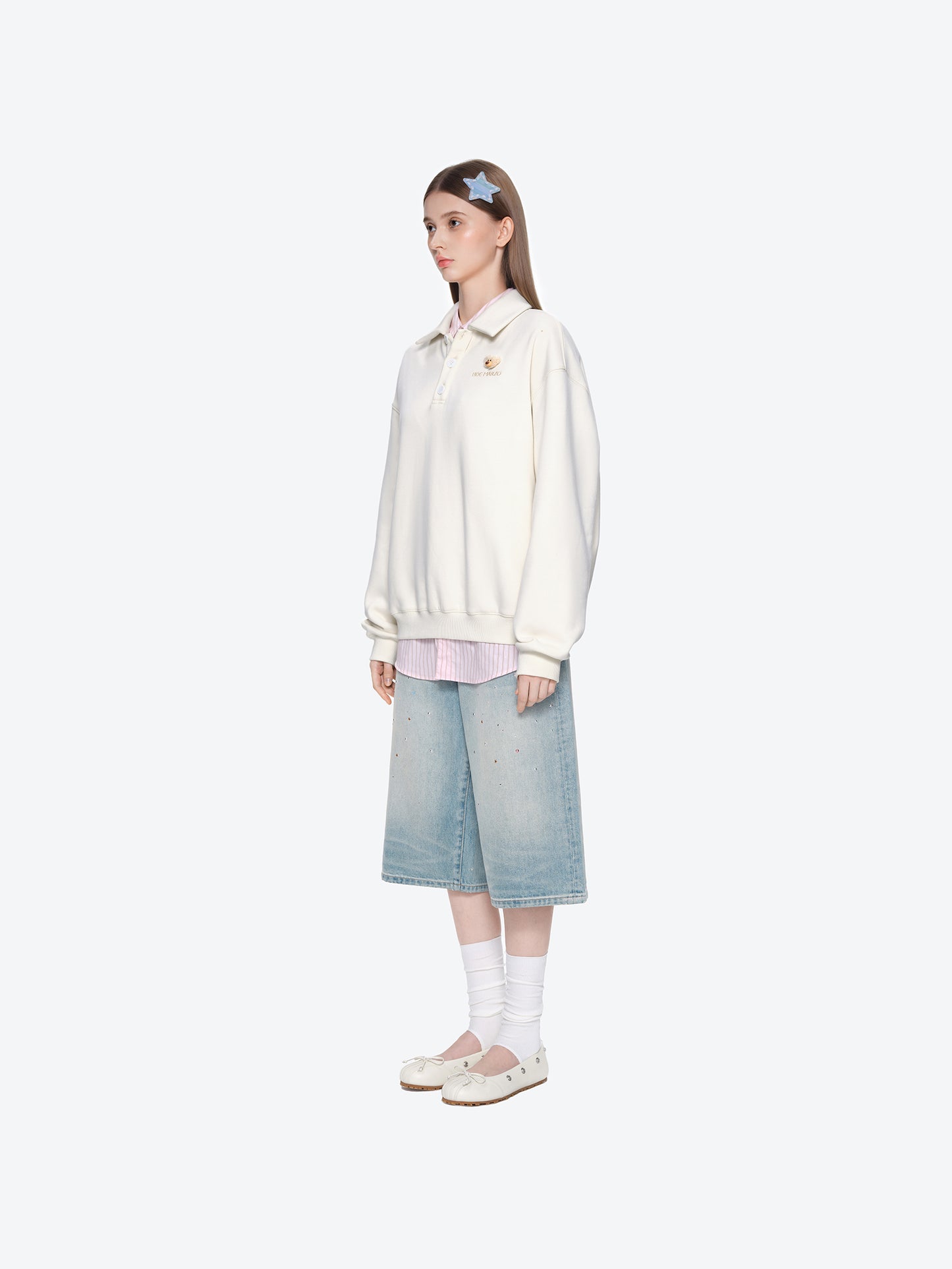 13DE MARZO Polo Long Sleeve Sweatshirt Beige