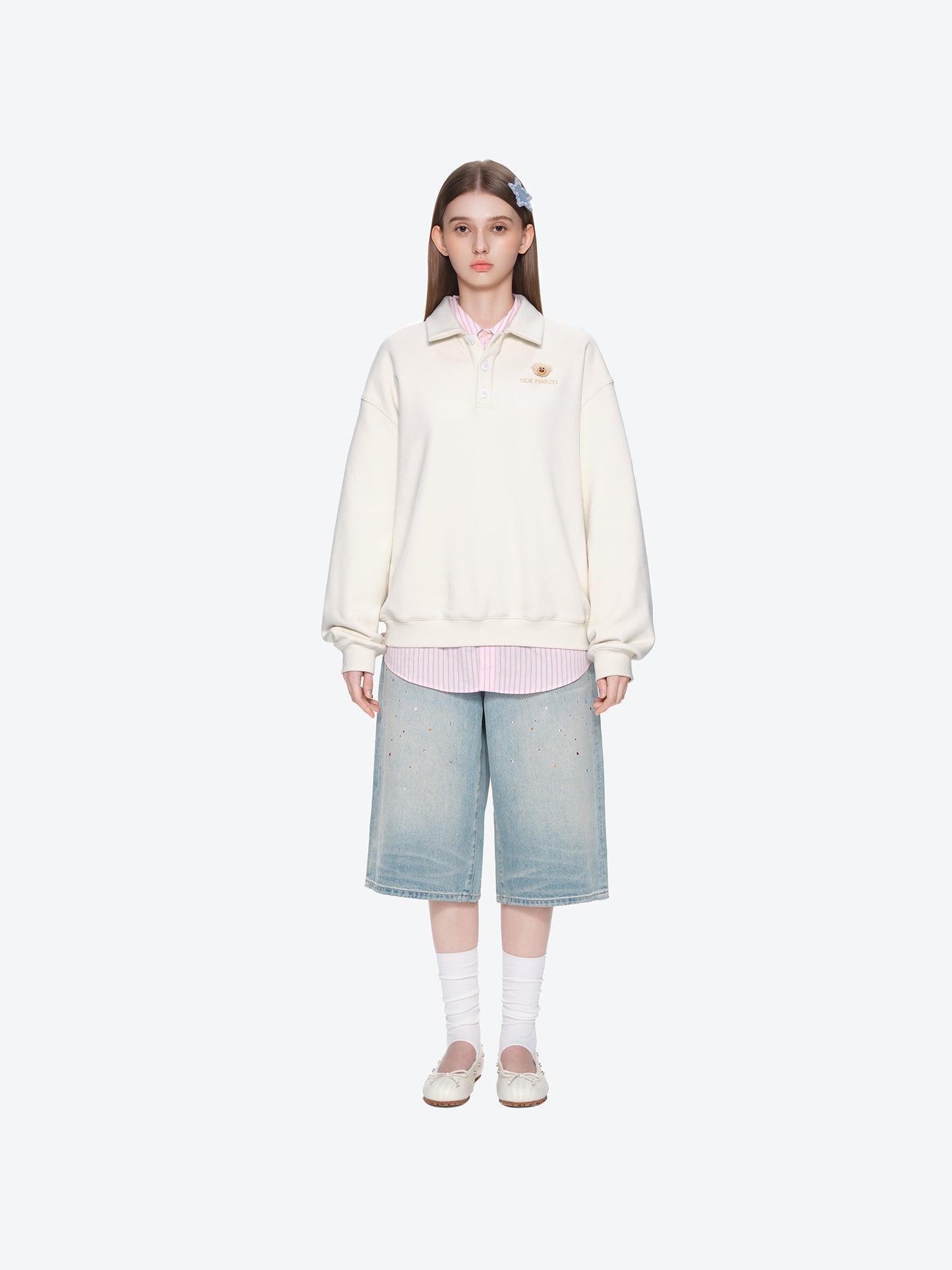 13DE MARZO Polo Long Sleeve Sweatshirt Beige