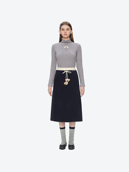 13DE MARZO Color Block Double Waist Skirt Navy Blue