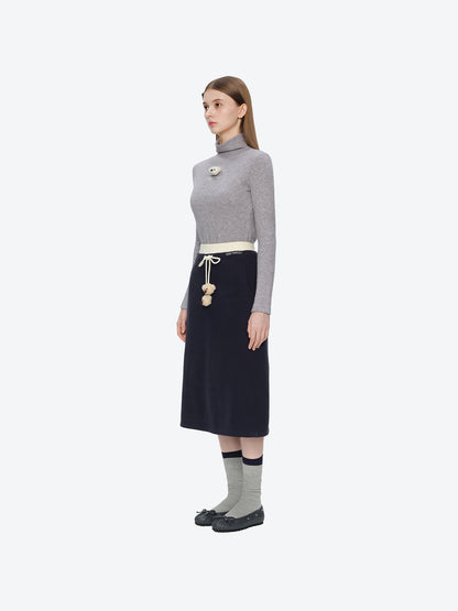 13DE MARZO Color Block Double Waist Skirt Navy Blue