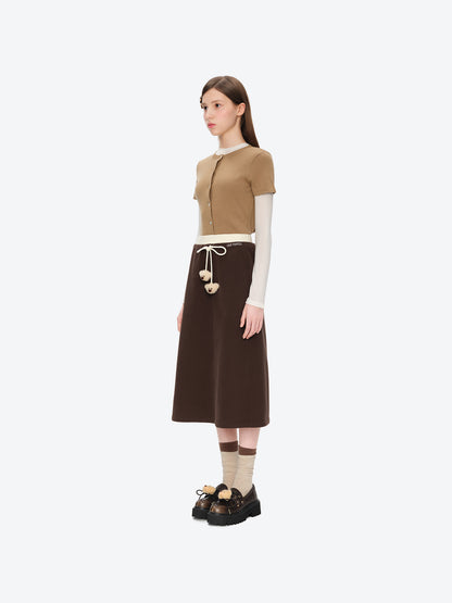 13DE MARZO Color Block Double Waist Skirt Brown