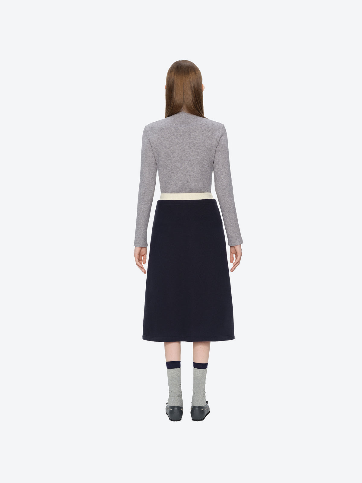 13DE MARZO Color Block Double Waist Skirt Navy Blue