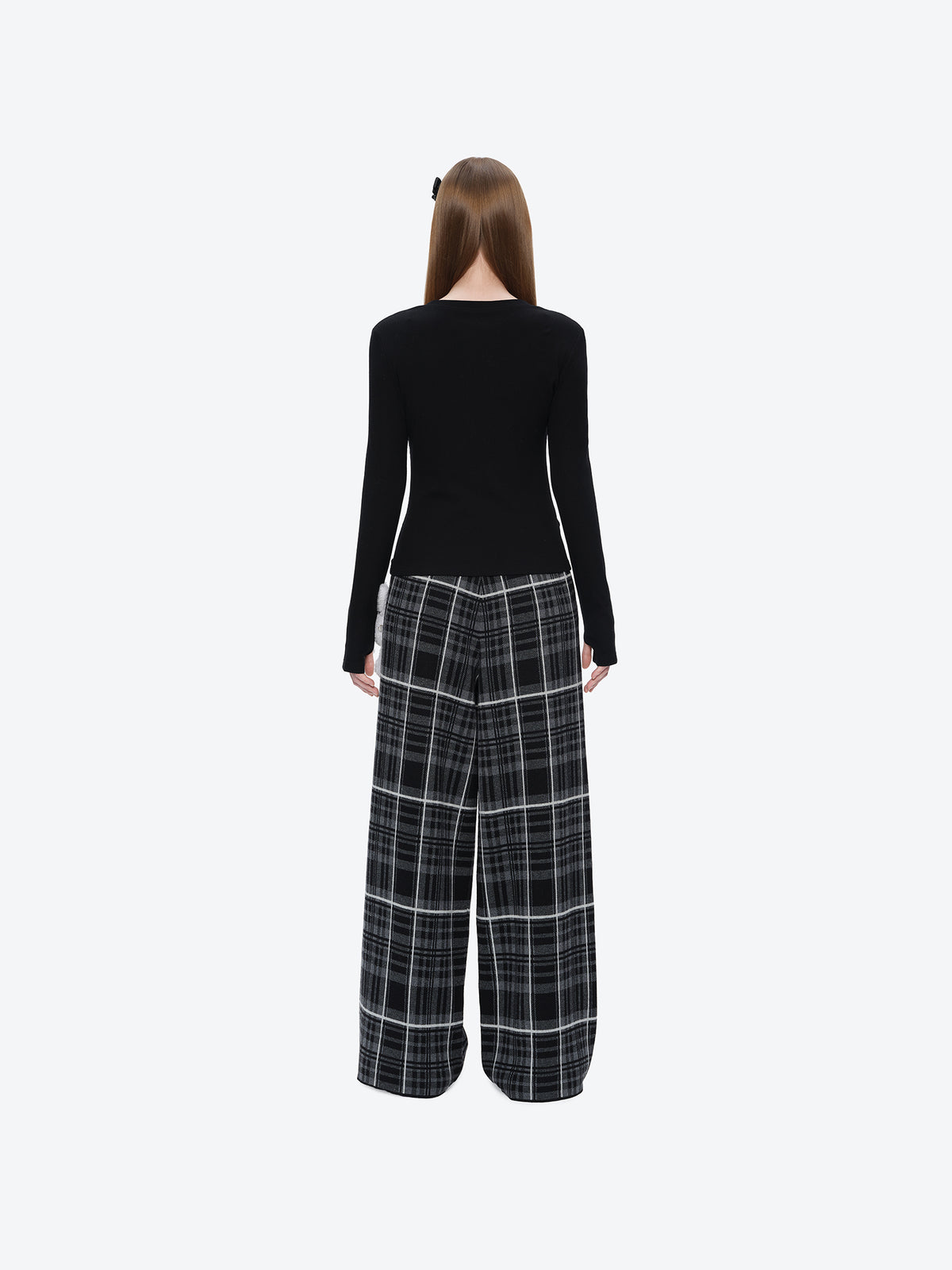 13DE MARZO Knit Jacquard Plaid Pants Black
