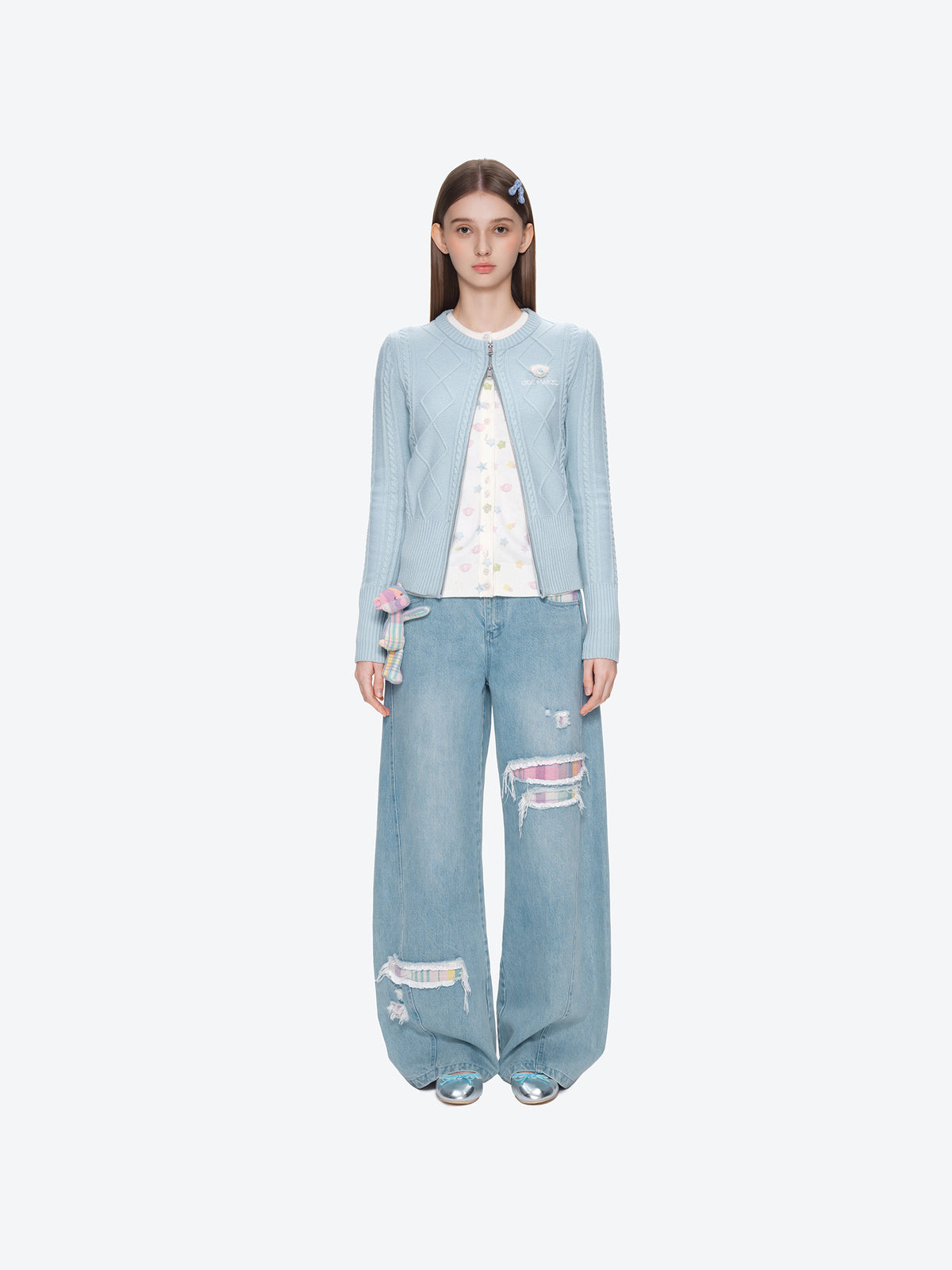 13DE MARZO Mini Bear Slim Fit Knit Zip Cardigan Blue