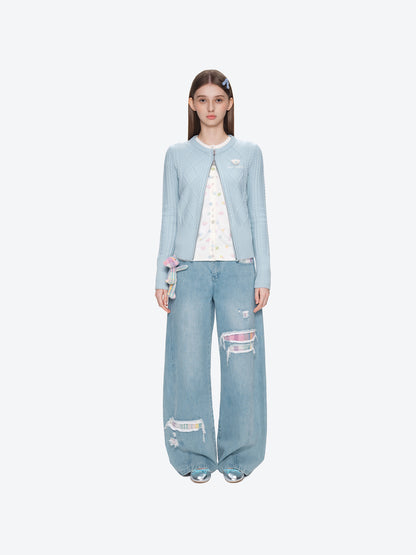 13DE MARZO Mini Bear Slim Fit Knit Zip Cardigan Blue