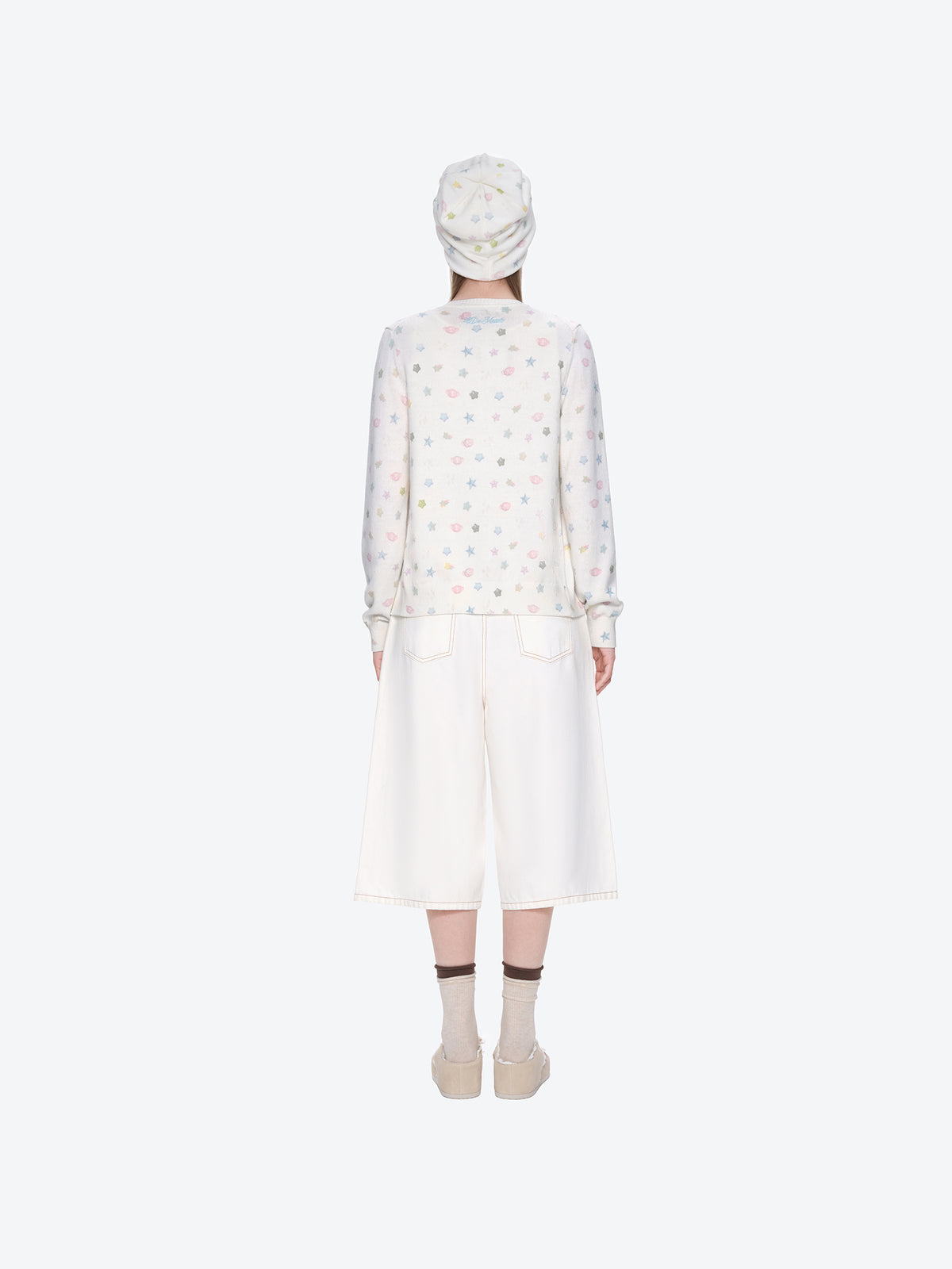 13DE MARZO All-Over Star Print Knit Beanie
