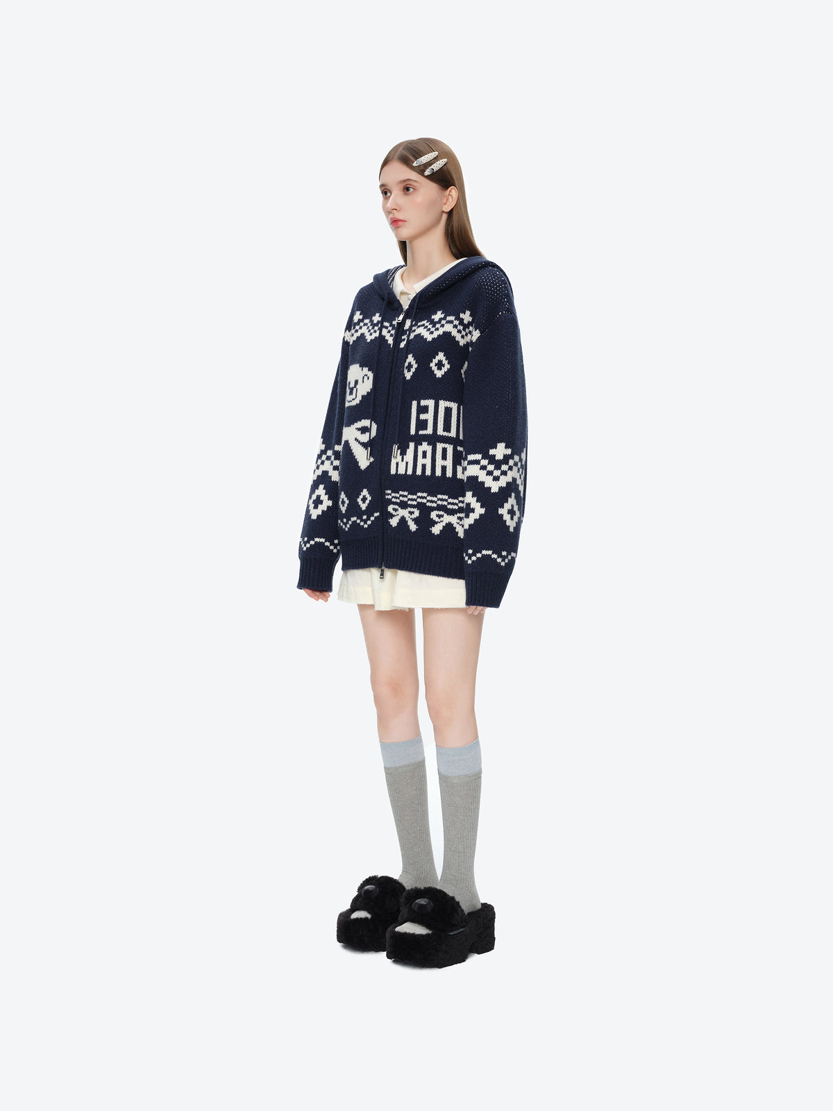 13DE MARZO Furry Bear Head Slippers Black - 13DE MARZO