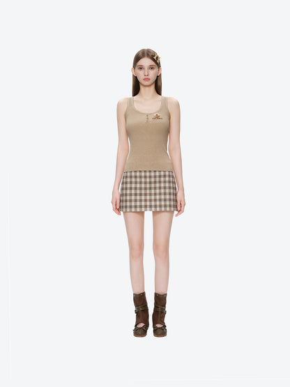 13DE MARZO Henley Neck Knit Vest Khaki