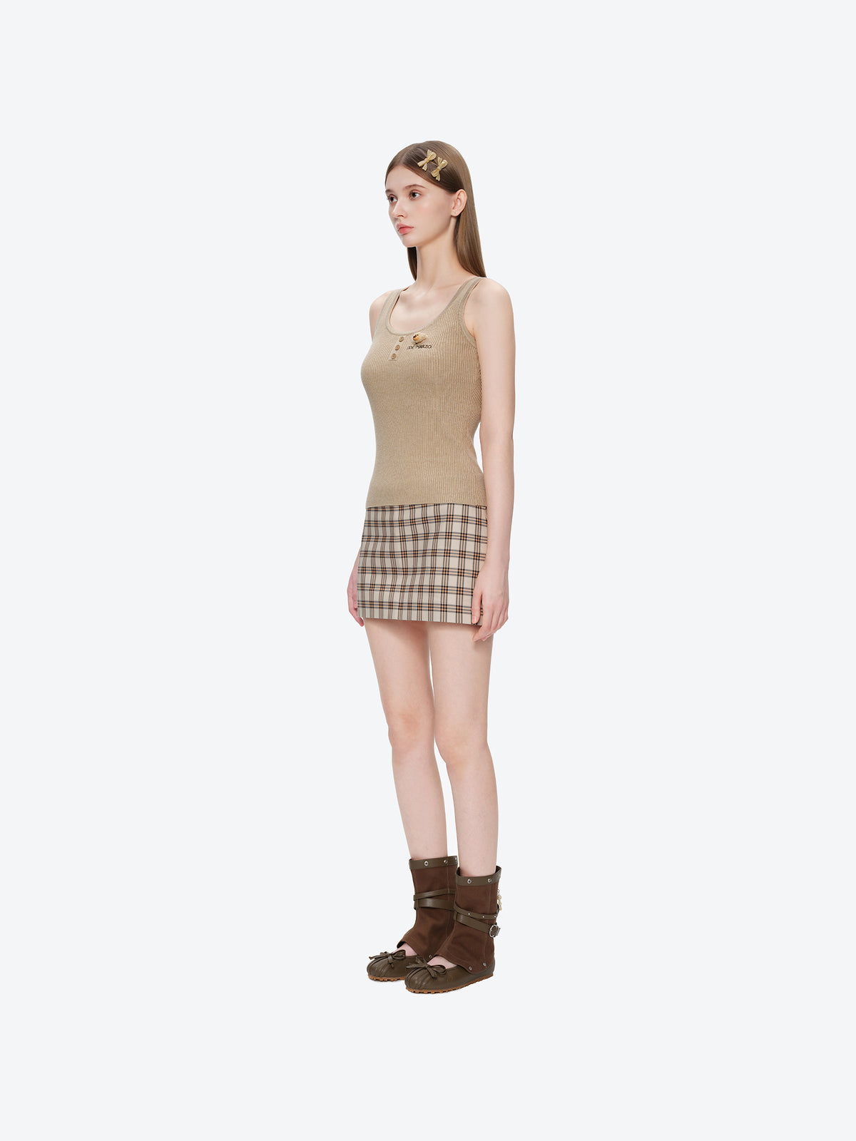 13DE MARZO Henley Neck Knit Vest Khaki