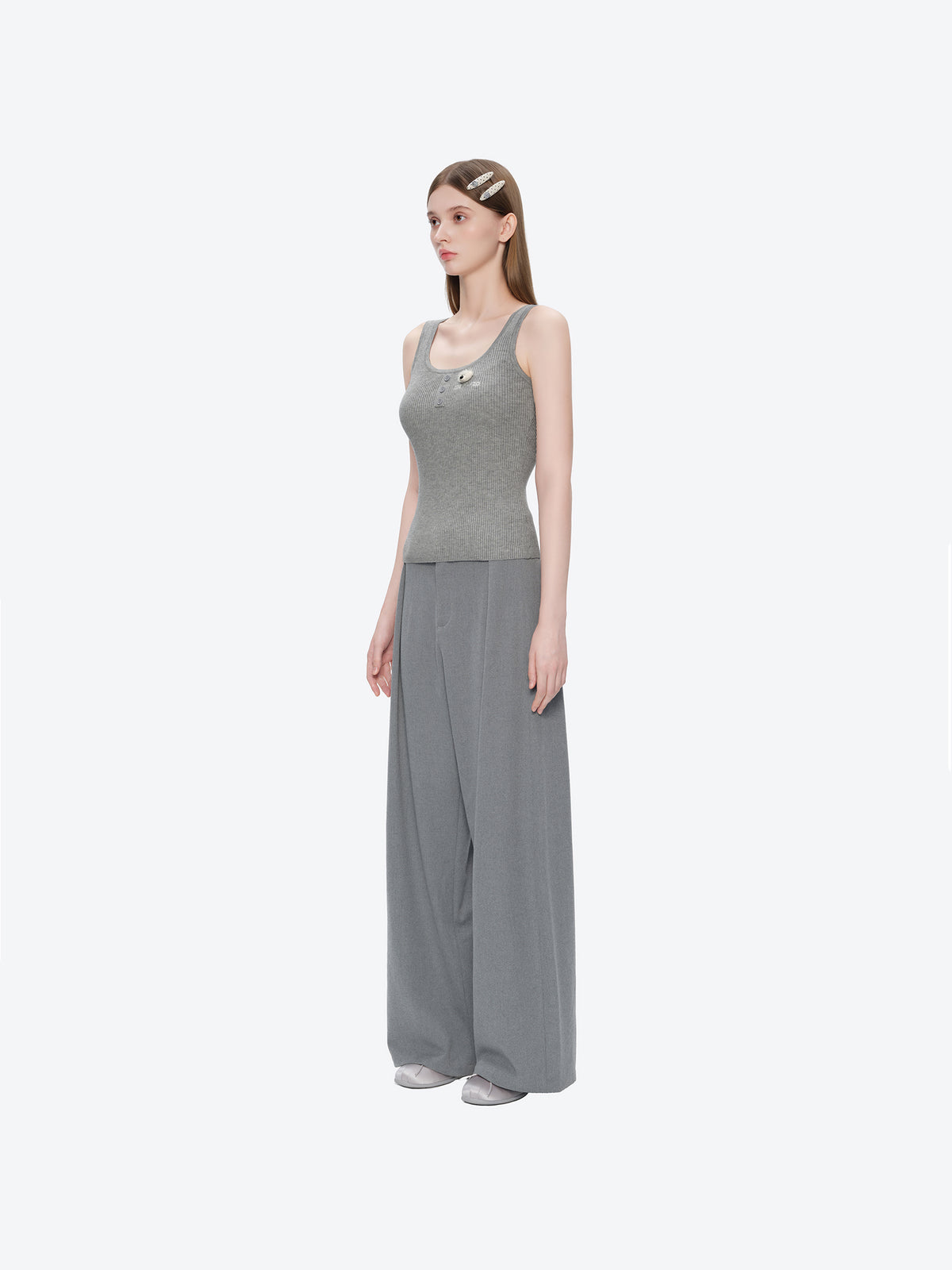13DE MARZO Henley Neck Knit Vest Grey