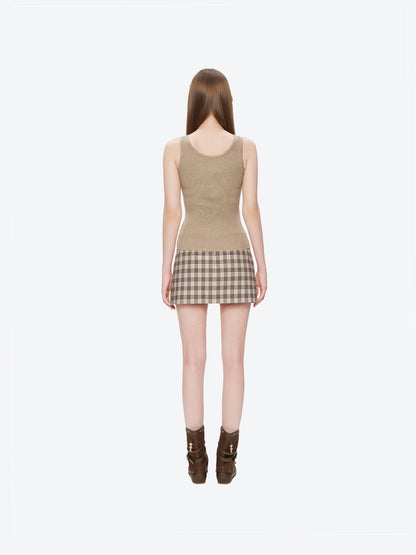 13DE MARZO Henley Neck Knit Vest Khaki