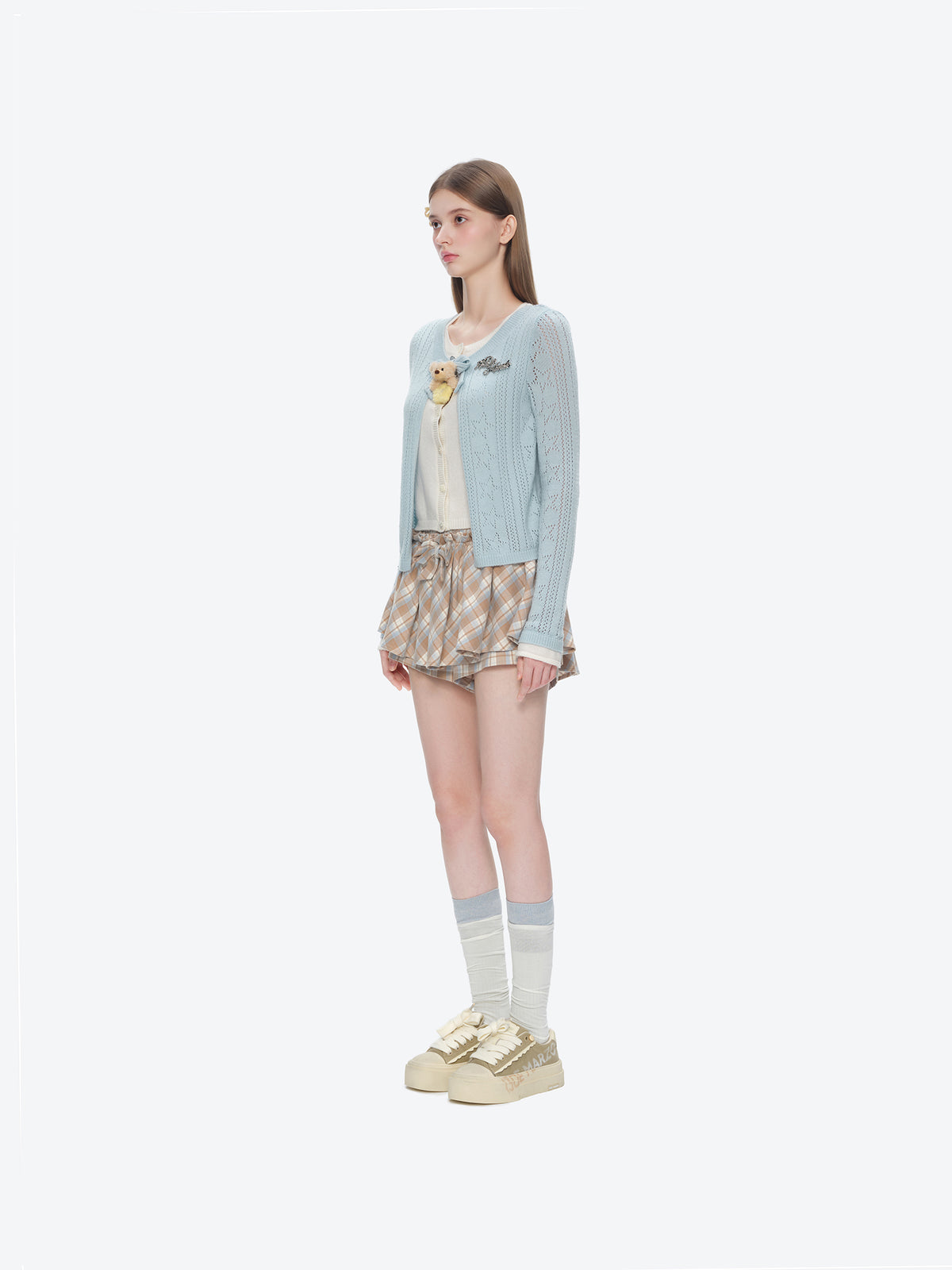 13DE MARZO Luminous Bear Layered Knit Cardigan Blue