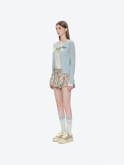 13DE MARZO Luminous Bear Layered Knit Cardigan Blue