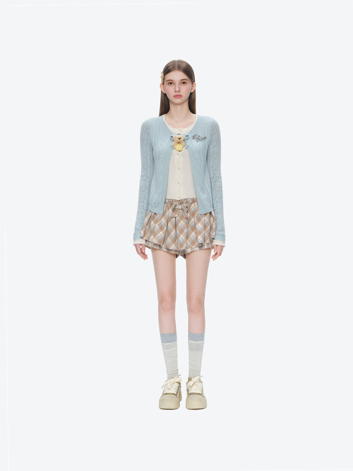 13DE MARZO Luminous Bear Layered Knit Cardigan Blue