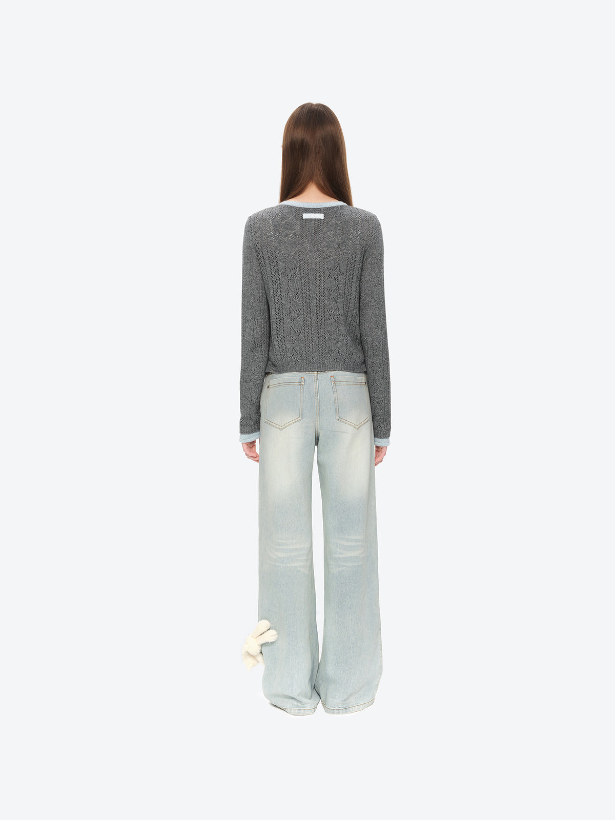 13DE MARZO Luminous Bear Layered Knit Cardigan Grey