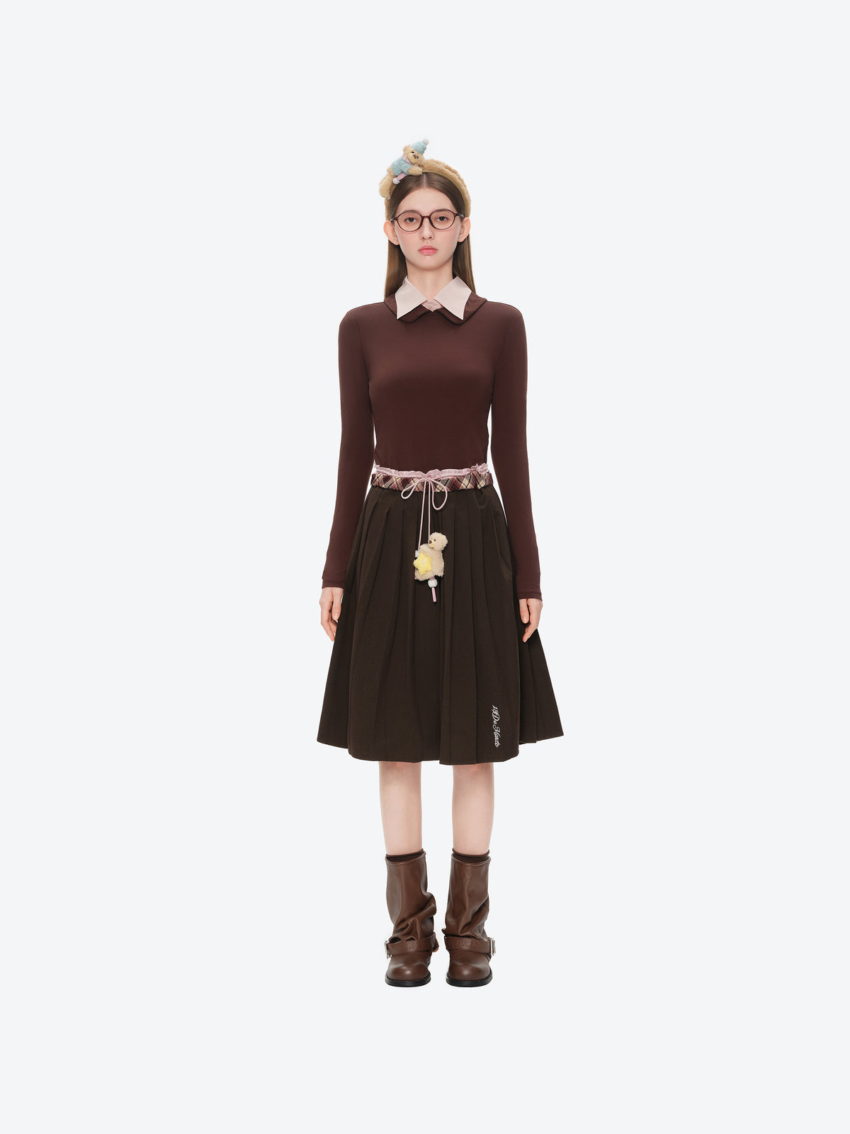 13DE MARZO Luminous Bear Double Waist Dress Brown - 13DE MARZO