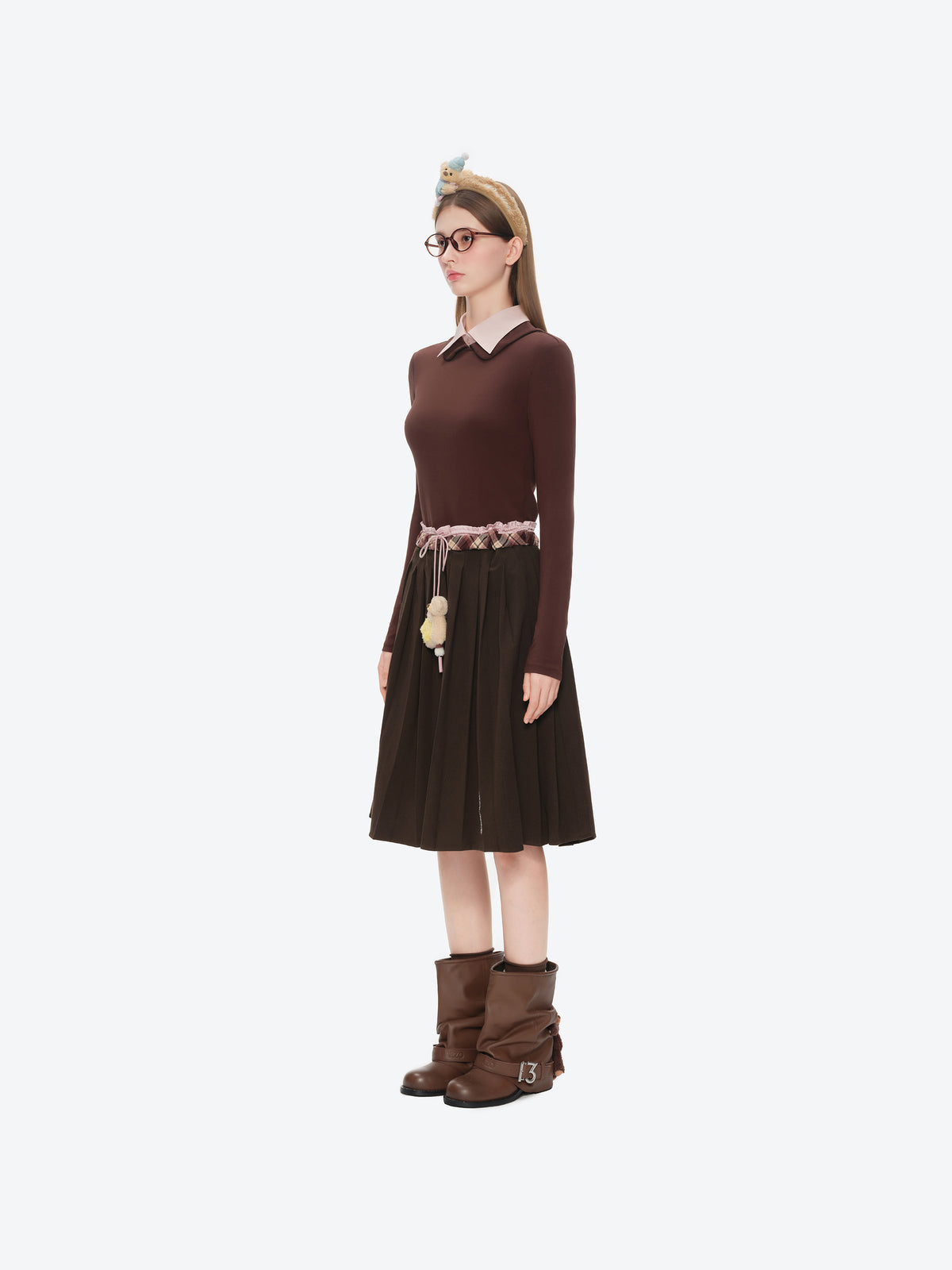 13DE MARZO Luminous Bear Double Waist Dress Brown - 13DE MARZO
