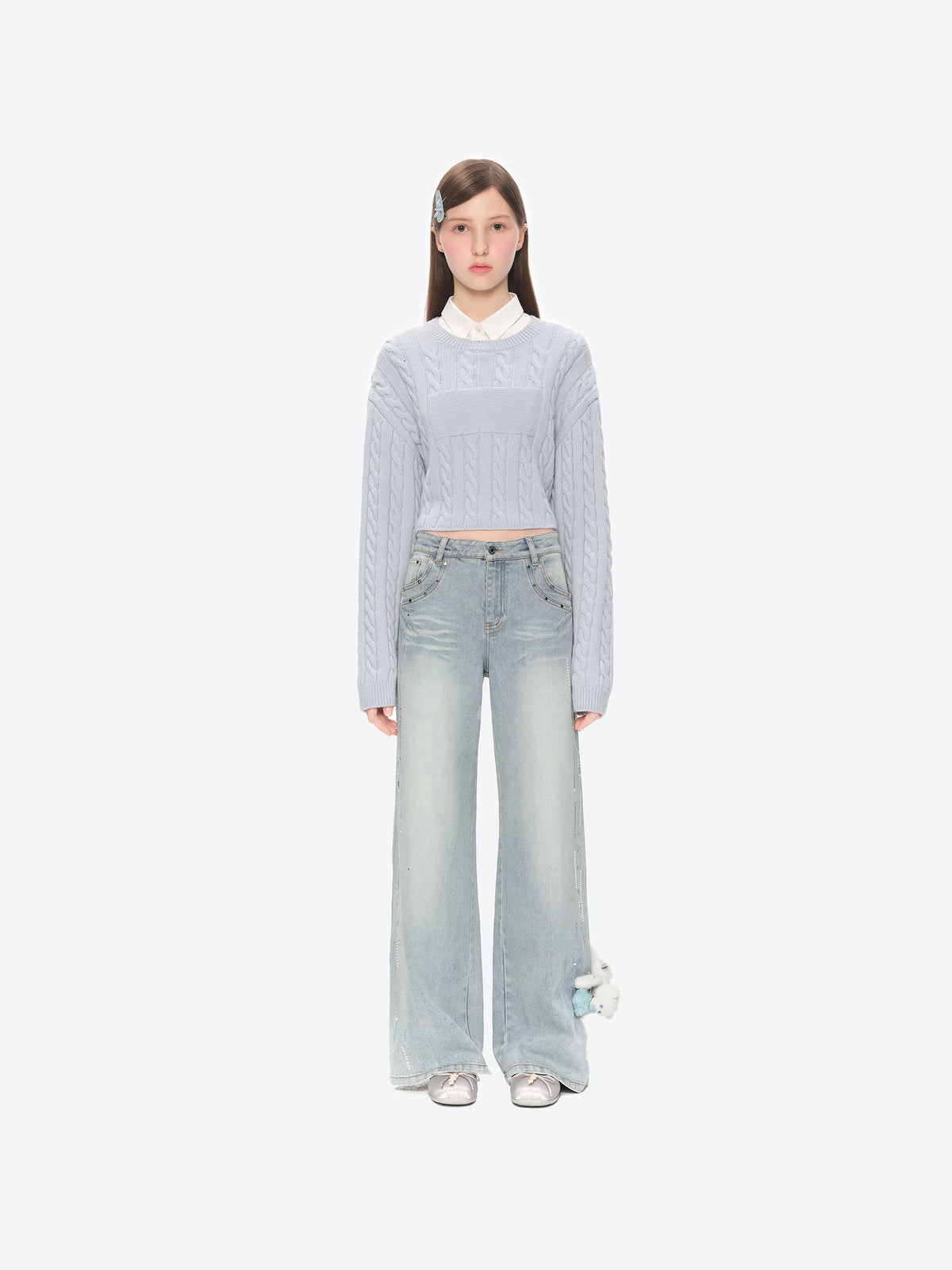 13DE MARZO Luminous Bear Straight Leg Jeans Blue
