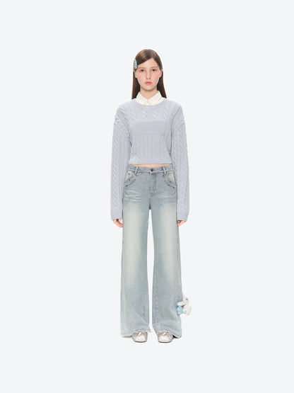 13DE MARZO Luminous Bear Straight Leg Jeans Blue