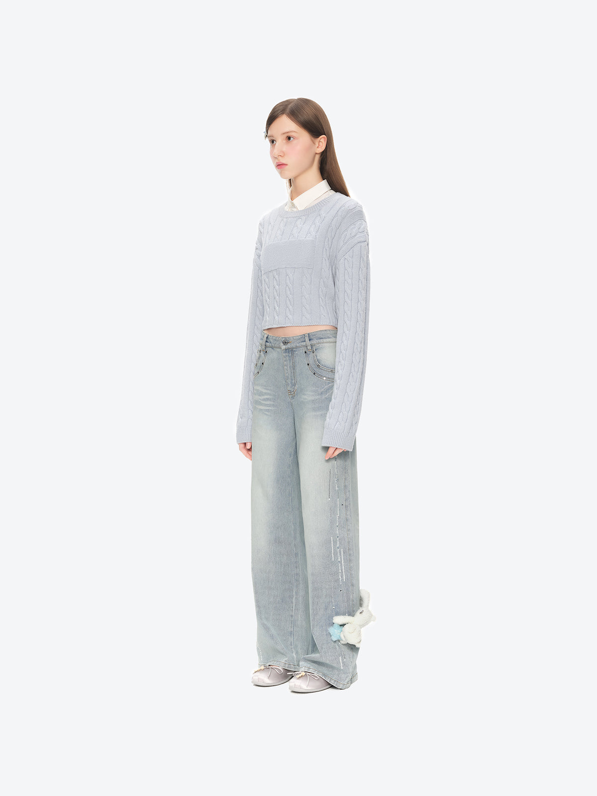 13DE MARZO Luminous Bear Straight Leg Jeans Blue