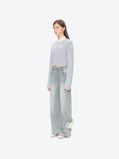 13DE MARZO Luminous Bear Straight Leg Jeans Blue
