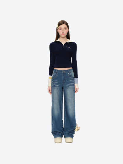 13DE MARZO Luminous Bear Straight Leg Jeans Navy Blue