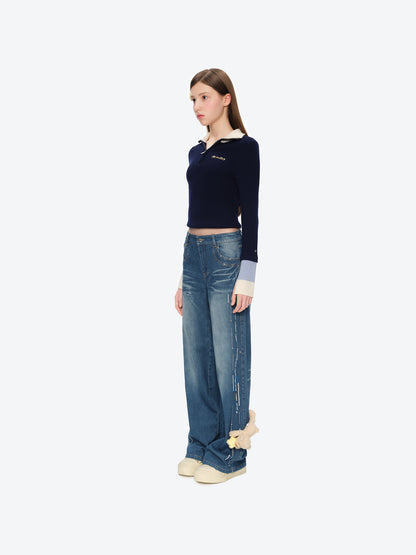 13DE MARZO Luminous Bear Straight Leg Jeans Navy Blue