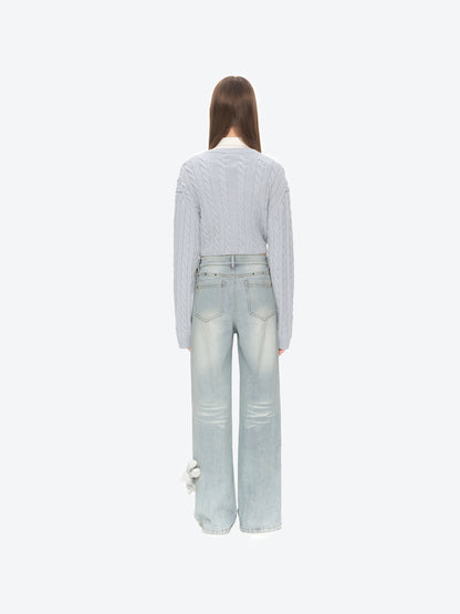 13DE MARZO Luminous Bear Straight Leg Jeans Blue