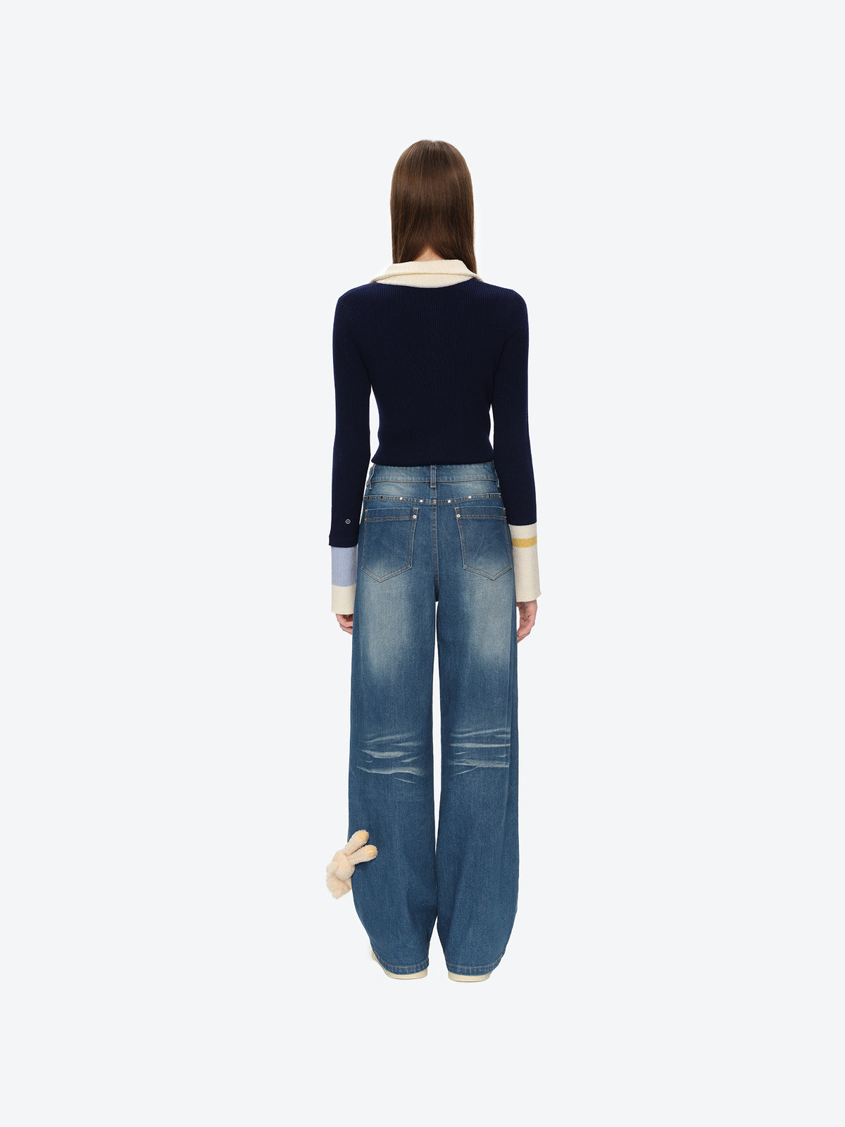 13DE MARZO Luminous Bear Straight Leg Jeans Navy Blue