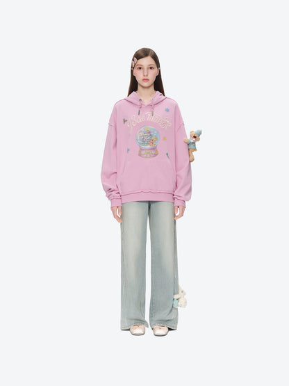 13DE MARZO Crystal Ball Print Hoodie Pink