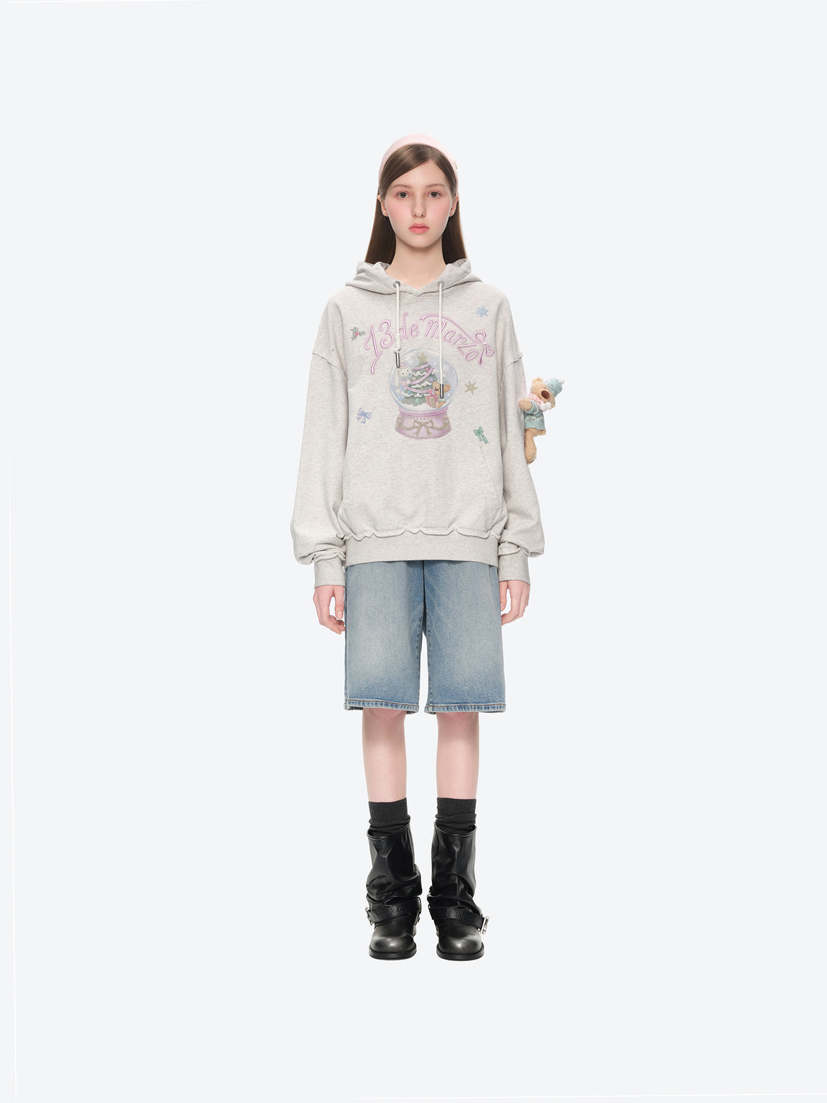 13DE MARZO Crystal Ball Print Hoodie Grey