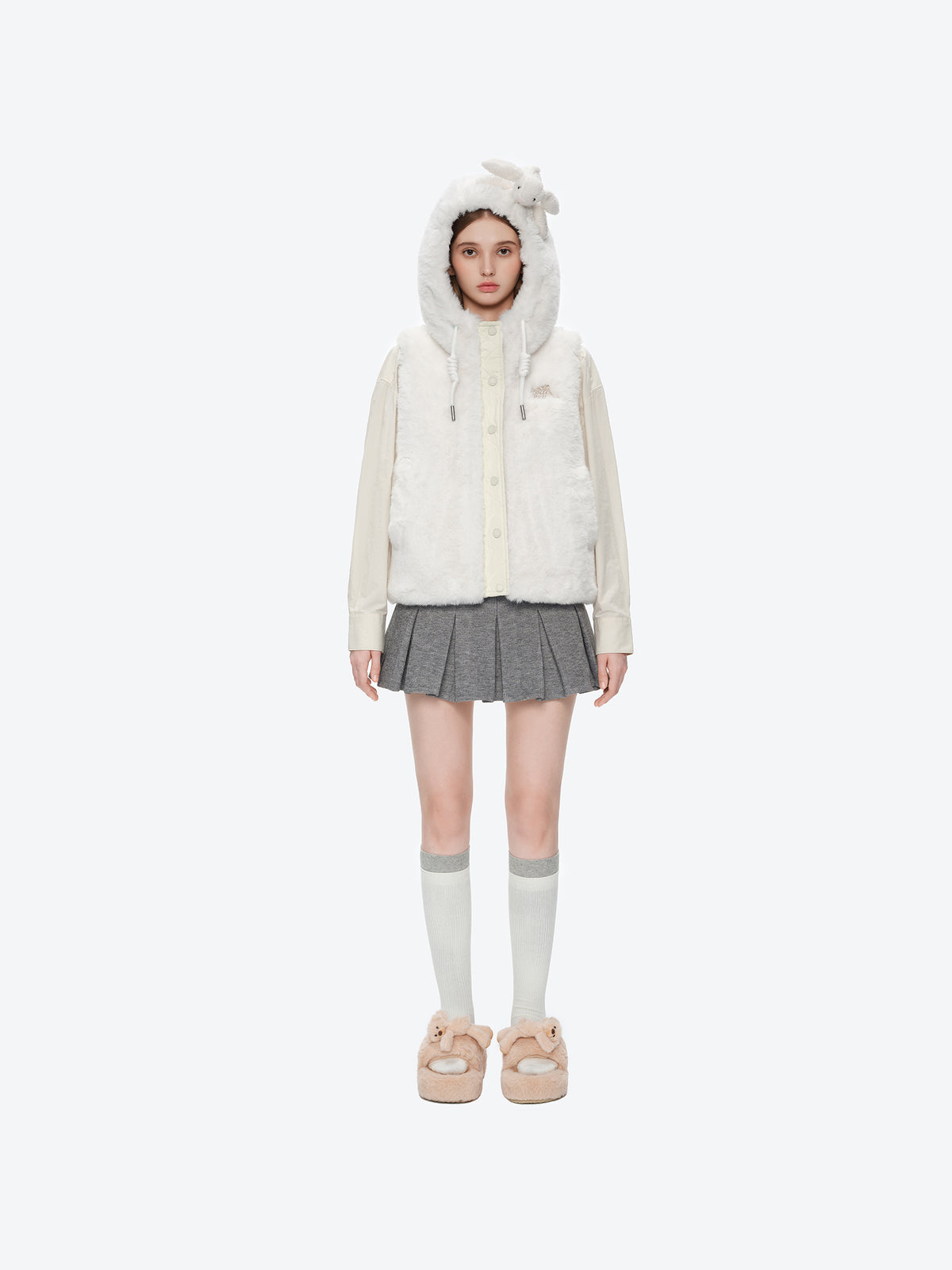 13DE MARZO Patchwork Down Hooded Vest Beige