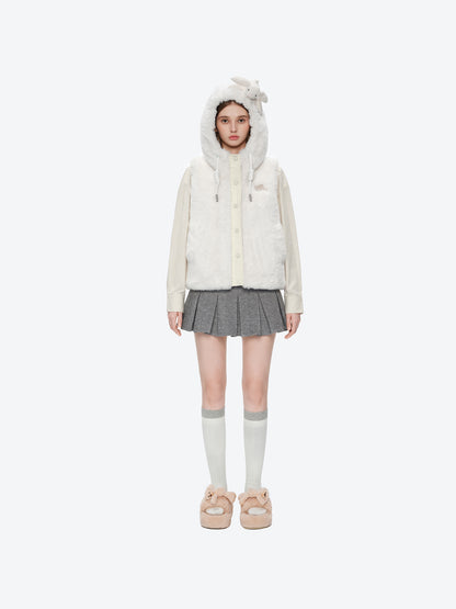 13DE MARZO Patchwork Down Hooded Vest Beige